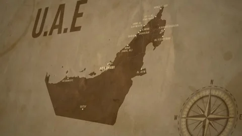Vintage Map of UAE with states Borders and Major Cities Video stock 326446016