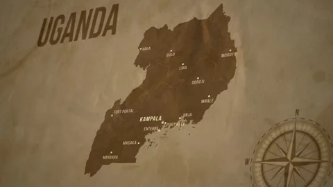 Vintage Map of UGANDA with states Borders and Major Cities 스톡 동영상 326442310