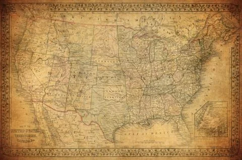 Vintage map of united states 1867 Stock Photos