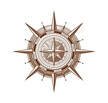 Vintage map wind rose compass, north south arrows Illustrazione stock