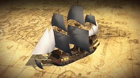 Vintage  Map Of The World with old sailing ship 스톡 동영상 41421207