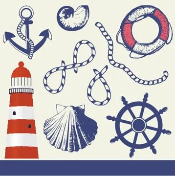 Vintage marine elements set Illustrazione stock