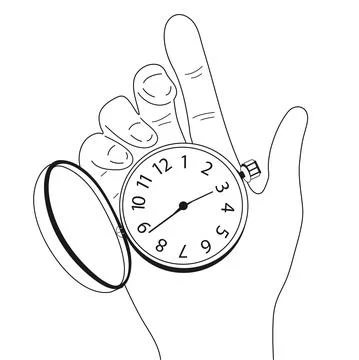 Vintage mechanical clock in a man s hand. Vector illustration. Stock Illustration