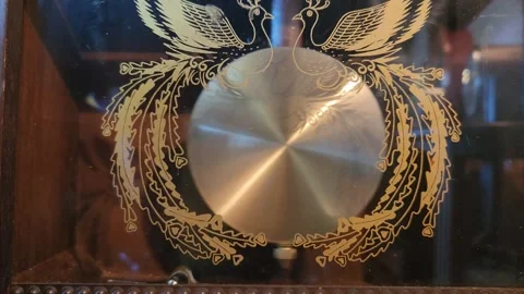 Vintage Mechanical Clock Pendulum Swinging Behind Glass 스톡 동영상 346181595