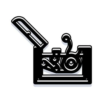 Vintage mechanical device opening process flat illustration 스톡 일러스트