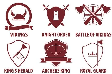 Vintage medieval warrior emblems isolated on white background. Viking Stock Illustration