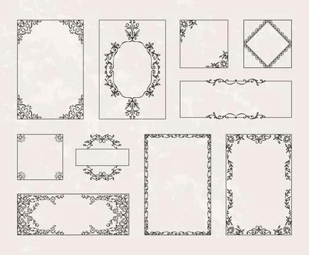 Vintage menu, certificate border frames. Retro art deco bookplate decoration Stock Illustration
