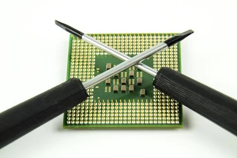 Vintage micro processor on white background Stock Photos