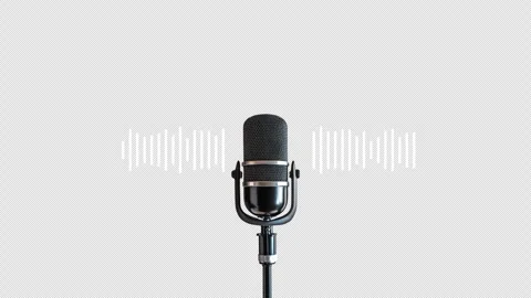 Vintage Microphone Audio Waveform Transparent Background Alpha Overlay Stock Footage 344789718