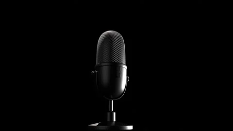 Vintage microphone on black background 3D 4K animation Stock Footage 256081472