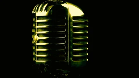 Vintage microphone glowing in dark studio with dynamic light changes Stock-Footage 341801721