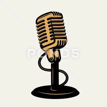 Vintage microphone icon isolated on white background. Design ele Stock Illustration