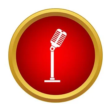 Vintage microphone icon in red circle button Stock Illustration