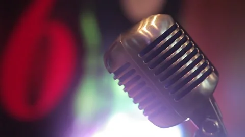 Vintage microphone on stage Stock Footage 64291789