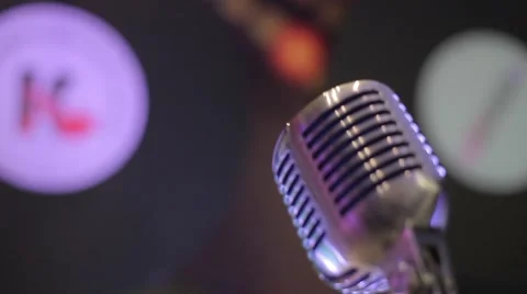 Vintage microphone on stage Stock Footage 64291842