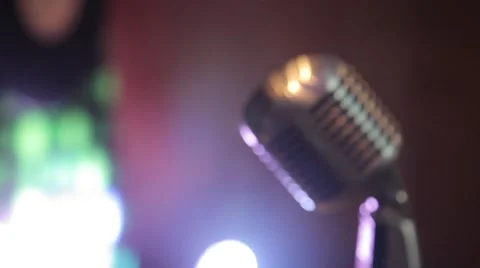 Vintage microphone on stage Stock Footage 64291851