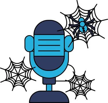 Vintage microphone surrounded by spiderwebs Stock Illustration