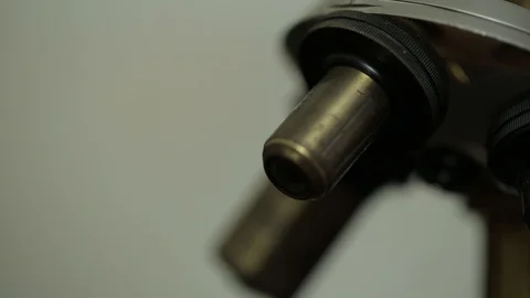 Vintage microscope closeup camera slider movement 스톡 동영상 114490967