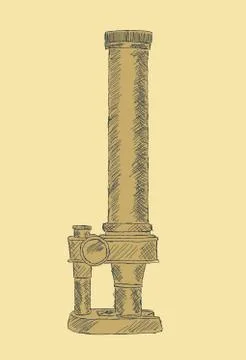 Vintage microscope sketch side view Stock Illustration