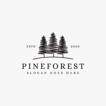 Vintage minimalist line art pine tree, pine forest, wanderlust logo icon Stock Illustration