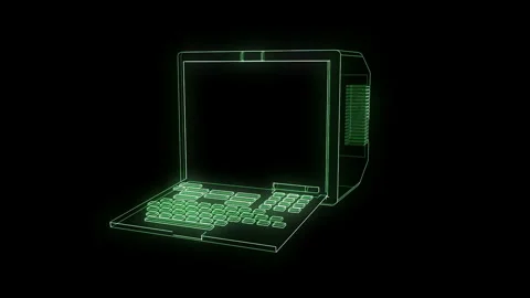 Vintage Minitel Retro Computer Terminal Wireframe Neon Green 4K 25fps VJ Loo Stock Footage 345450937