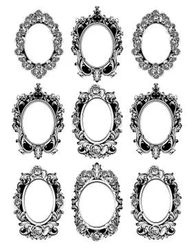 Vintage mirror frames set. Vector collection of round vintage frames, design  Stock Illustration