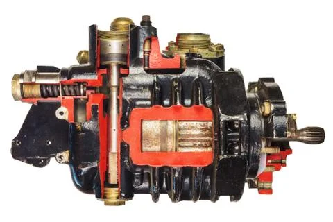 Vintage model of a classic car engine with focus on pistons 스톡 사진