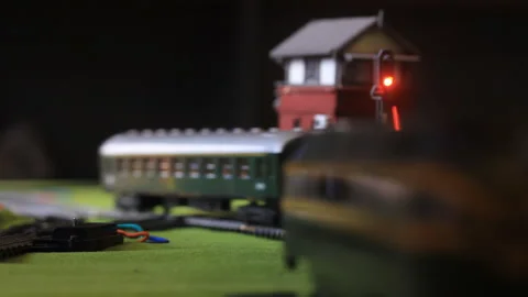Vintage Model Train Starting Its Journey Stock Footage 342618565