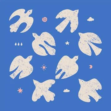 Vintage modern art print elements set in simple wavy and groovy naive style - Illustrazione stock