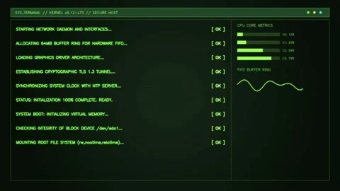 Vintage monochrome phosphor green computer terminal scrolling operating sys.. Stock Footage 346647308