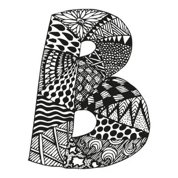 Vintage monogram B. Doodle alphabet character with patterns Stock Illustration
