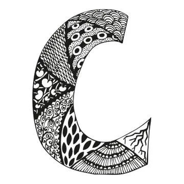 Vintage monogram C. Doodle alphabet character with patterns Stock Illustration
