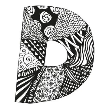 Vintage monogram D. Doodle alphabet character with patterns Stock Illustration