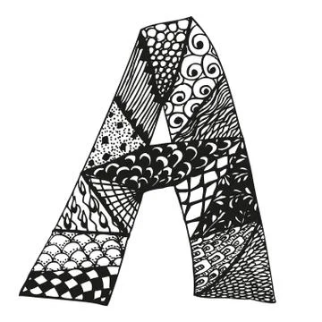 Vintage monogram A. Doodle alphabet character with patterns Stock Illustration