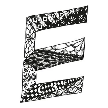 Vintage monogram E. Doodle alphabet character with patterns Stock Illustration