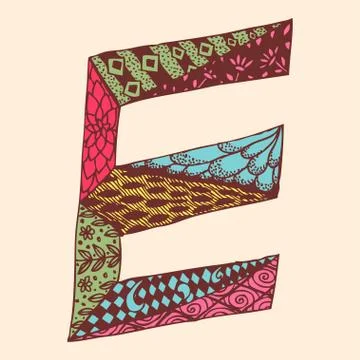 Vintage monogram E. Doodle colorful alphabet character Stock Illustration