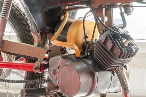 Vintage Motorcycle Engine Close-Up With Rusty Components Stock Photos