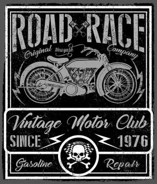 Vintage Motorcycle hand drawn vector tee graphic design Stock Illustration