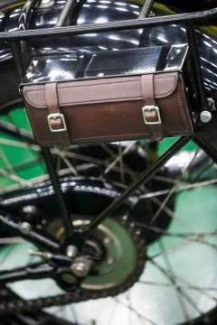 Vintage motorcycle saddle bag Stock Photos