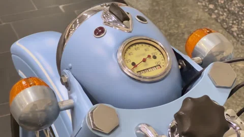 Vintage Motorcycle Speedometer Close Up Top Down View | Classic Bike Dashboard Stock Footage 345693221