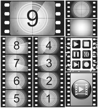 Vintage movie countdown on a 35mm silent film and 135 film frame Stock Illustration
