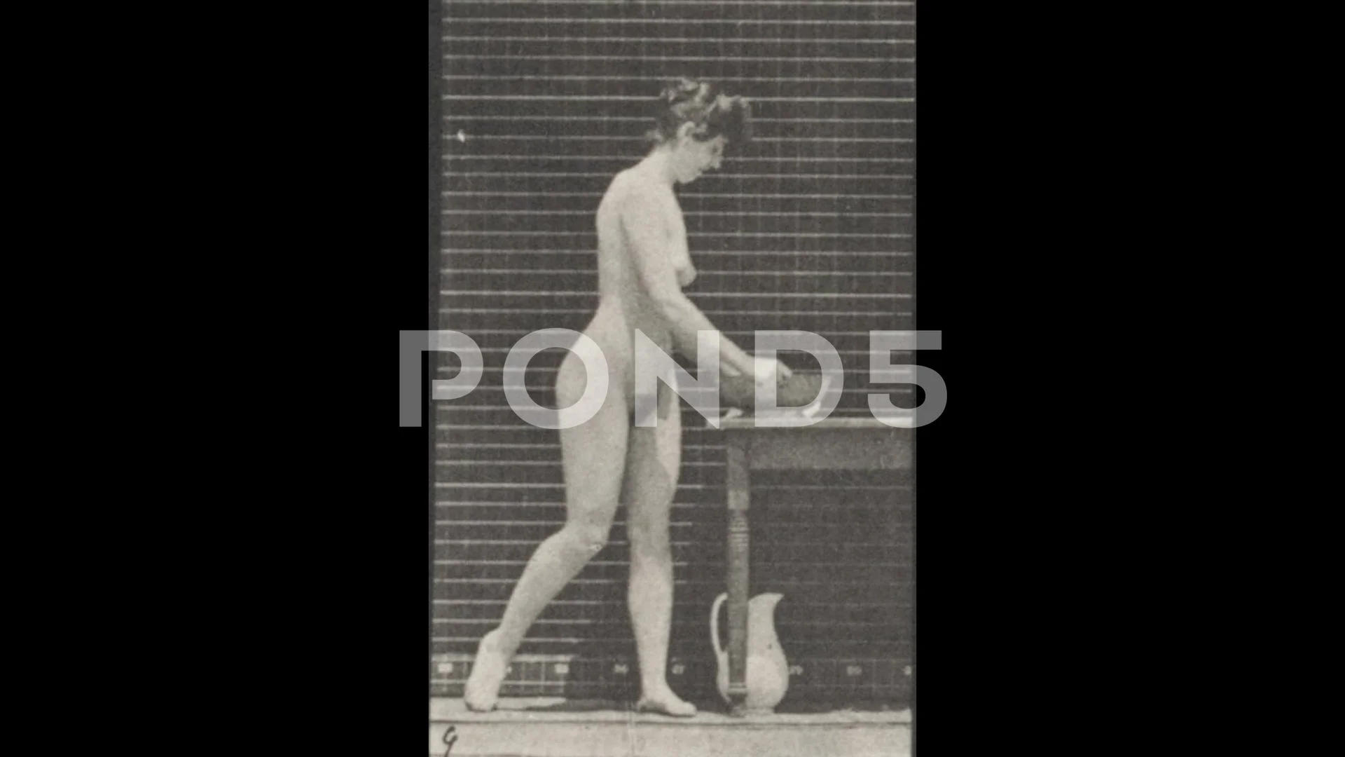 Vintage Naked Woman Emptying Basin of Water Outdoors 3