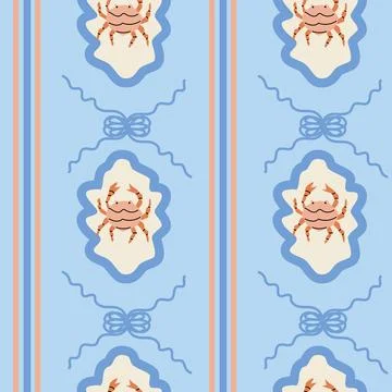 Vintage nautical pattern with crabs on blue background Stock Illustration