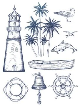 Vintage nautical set Stock Illustration