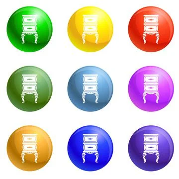 Vintage nightstand icons set vector Stock Illustration