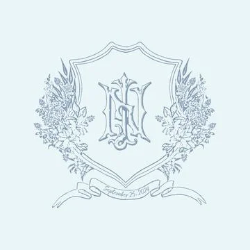 Vintage NJ JN initial monogram with floral wedding crest. Stock Illustration