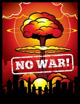 Vintage no war vector poster with explosion of atomic bomb and nuclear mushroom Ilustración de archivo