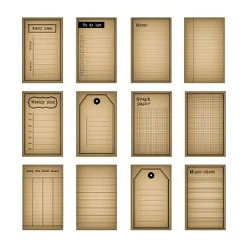 Vintage notepad stationery set vector design retro memo, note, daily plan, we Stock Illustration