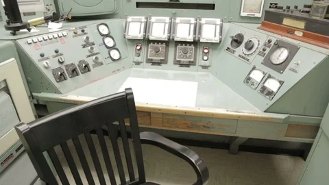 Vintage Nuclear Power Operator Control Desk Stock Footage 115544325