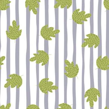 Vintage oak seamless pattern on stripe background. Retro foliage backdrop. Stock Illustration